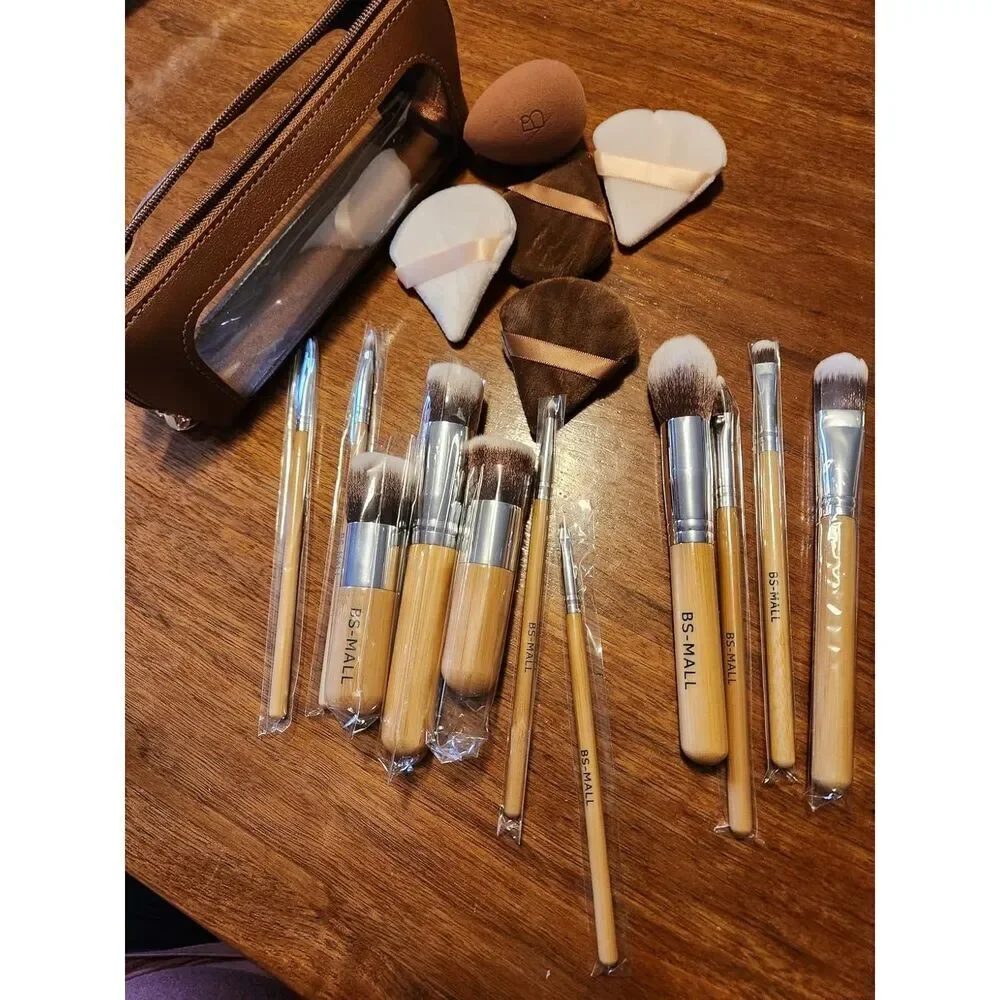 Bs-Mall 11Pcs Synthetic Kabuki Cosmetics Brushes  And Sponge With Organizer Bag